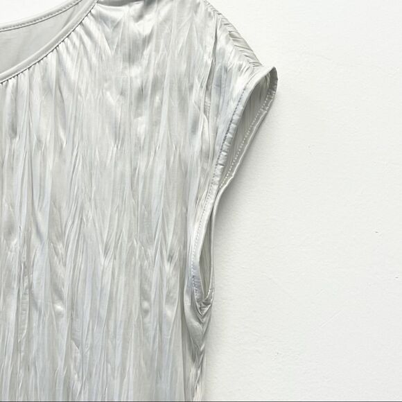 Theory Denatria Full Mooth Silver Crinkle Satin Drop Waist Mini Dress Size Small - Picture 4 of 14